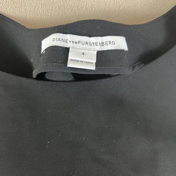Diane Von Furstenberg Mini Dress Sz 4 Black Monica Back Pleated Short Sleeve - Picture 4 of 7
